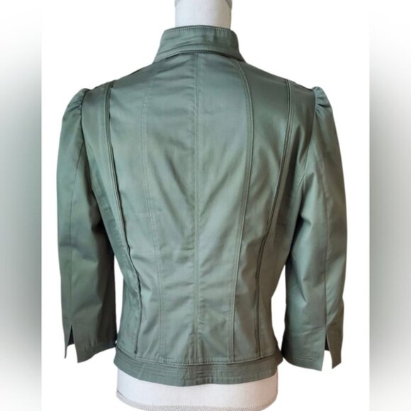 White House Black Market Olive Military Style Cropped Jacket 3/4 Sleeve Size 12 - Picture 3 of 8